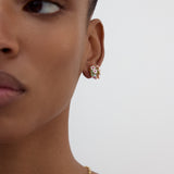 Blue Round Faceted Stone Post Earrings with White and Pink Hawthorn