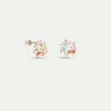 Blue Round Faceted Stone Post Earrings with White and Pink Hawthorn