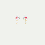 White and Pink Hawthorn Post Earrings with Blue Crystal and Cultured Pearl
