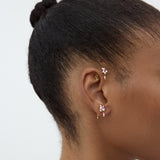 White and Pink Hawthorn Post Earrings with Blue Crystal and Cultured Pearl