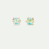 Square Blue Faceted Stone Clip-On Earrings with White and Pink Hawthorn and A Butterfly