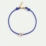 White and Pink Hawthorn Cord Bracelet with Blue Crystal