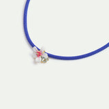 White and Pink Hawthorn Cord Bracelet with Blue Crystal