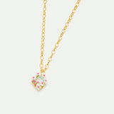 Round Blue Faceted Stone Pendant Necklace with White and Pink Hawthorn