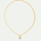 Round Blue Faceted Stone Pendant Necklace with White and Pink Hawthorn