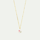 White and Pink Hawthorn Pendant Necklace with Blue Crystal
