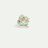 Blue Square Faceted Stone Ring with White and Pink Hawthorns and A Butterfly