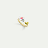 White and Pink Hawthorn Adjustable Ring with Blue Crystal