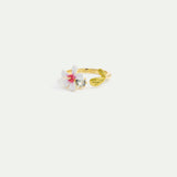 White and Pink Hawthorn Adjustable Ring with Blue Crystal