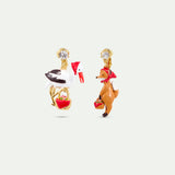 Asymmetrical “the Fox and the Stork” Clip-On Earrings with Faceted Crystal