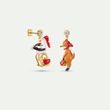Asymmetrical “the Fox and the Stork” Post Earrings with Faceted Crystal