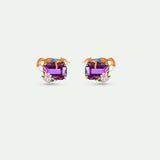 Purple Rectangular Stone, Fox and Flower Post Earrings