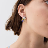 Asymmetrical “the Fox and the Stork” Post Earrings, with Grapes and Faceted Glass