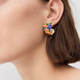 Asymmetrical “the Fox and the Stork” Post Earrings, with Grapes and Faceted Glass
