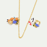 Purple “the Fox and the Stork” Necklace, with Grapes and Faceted Glass