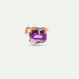 Purple Rectangular Stone, Fox and Flower Pendant Brooch
