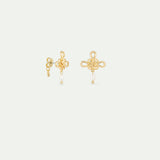 Gold Bow and Cultured Pearl Post Earrings