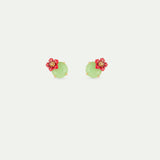 Green Round Stone and Plum Blossom Clip-On Earrings