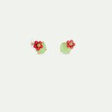 Green Round Stone and Plum Blossom Post Earrings