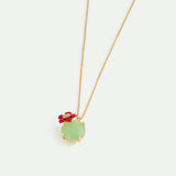 Green Round Stone and Plum Blossom Pendant Necklace