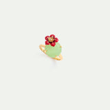 Green Round Stone and Plum Blossom Adjustable Ring