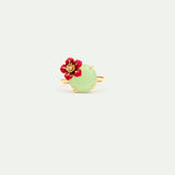 Green Round Stone and Plum Blossom Adjustable Ring