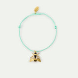 Gold Bee and Crystal Blue Cord Bracelet
