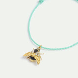 Gold Bee and Crystal Blue Cord Bracelet