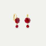 Sleeper Earrings with Two Garnet Red Diamantine Stones