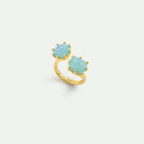 Glacier Blue Diamantine Adjustable You and Me Ring with Round and Cushion Cut Stones