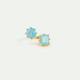 Glacier Blue Diamantine Adjustable You and Me Ring with Round and Cushion Cut Stones