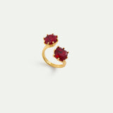 Garnet Red Diamantine Adjustable You and Me Ring with Round and Cushion Cut Stones