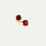 Garnet Red Diamantine Adjustable You and Me Ring with Round and Cushion Cut Stones