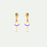 Purple and Yellow Tutu Ballerina Clip-On Earrings with Purple Crystals