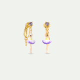 Purple and Yellow Tutu Ballerina Clip-On Earrings with Purple Crystals