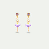 Purple and Yellow Tutu Ballerina Post Earrings with Purple Crystals