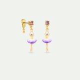 Purple and Yellow Tutu Ballerina Post Earrings with Purple Crystals