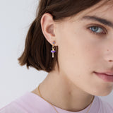 Purple and Yellow Tutu Ballerina Post Earrings with Purple Crystals