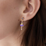 Purple and Yellow Tutu Ballerina Post Earrings with Purple Crystals