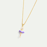 Purple and Yellow Tutu Ballerina Pendant Necklace with Purple Crystals