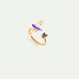Purple and Yellow Tutu Ballerina Adjustable Ring with Purple Crystals