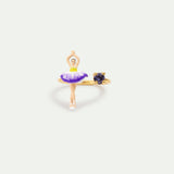 Purple and Yellow Tutu Ballerina Adjustable Ring with Purple Crystals