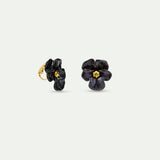 Black Pansy and Faceted Crystal Clip-On Earrings