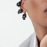 Black Pansy and Faceted Crystal Sleeper Earrings