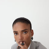 Black Pansy and Faceted Crystal Cocktail Ring