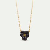 Black Pansy and Faceted Crystal Necklace