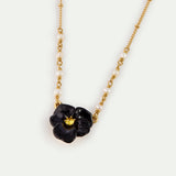 Black Pansy and Faceted Crystal Necklace