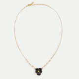 Black Pansy and Faceted Crystal Necklace