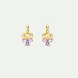 Gold Sleeper Earrings with Pansies and Pink Stones
