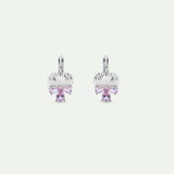 Silver Sleeper Earrings with Pansy and Pink Stones